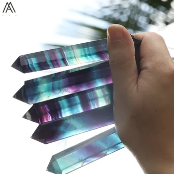 

Natural Rainbow Fluorite Stone Hexagon Double Point Healing Jewelry Long Stone Wand Point Meditation Jewelry Family Decoration