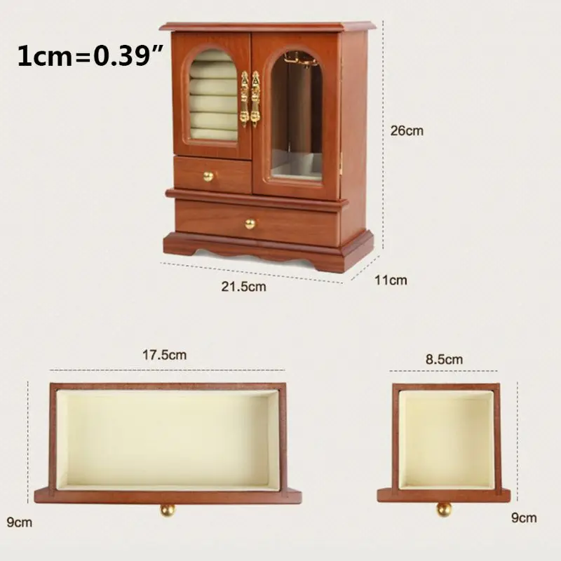 Vintage Wooden Jewelry Box Necklace Ring Earrings Container Solid Color Creative Storage Case