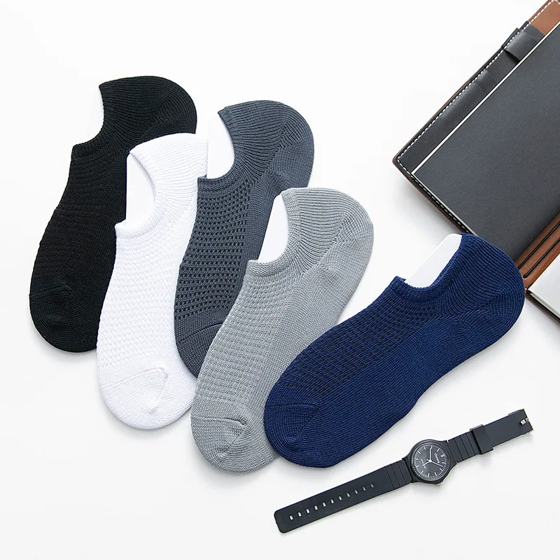

men's summer thin low top socks hollow out breathable socks sweat absorption solid men's socks simple invisible socks