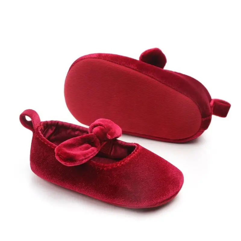 Baby Girl Shoes Cute Princess Newborn Infant Velvet Red Christmas Bow First Walkers 0-18M