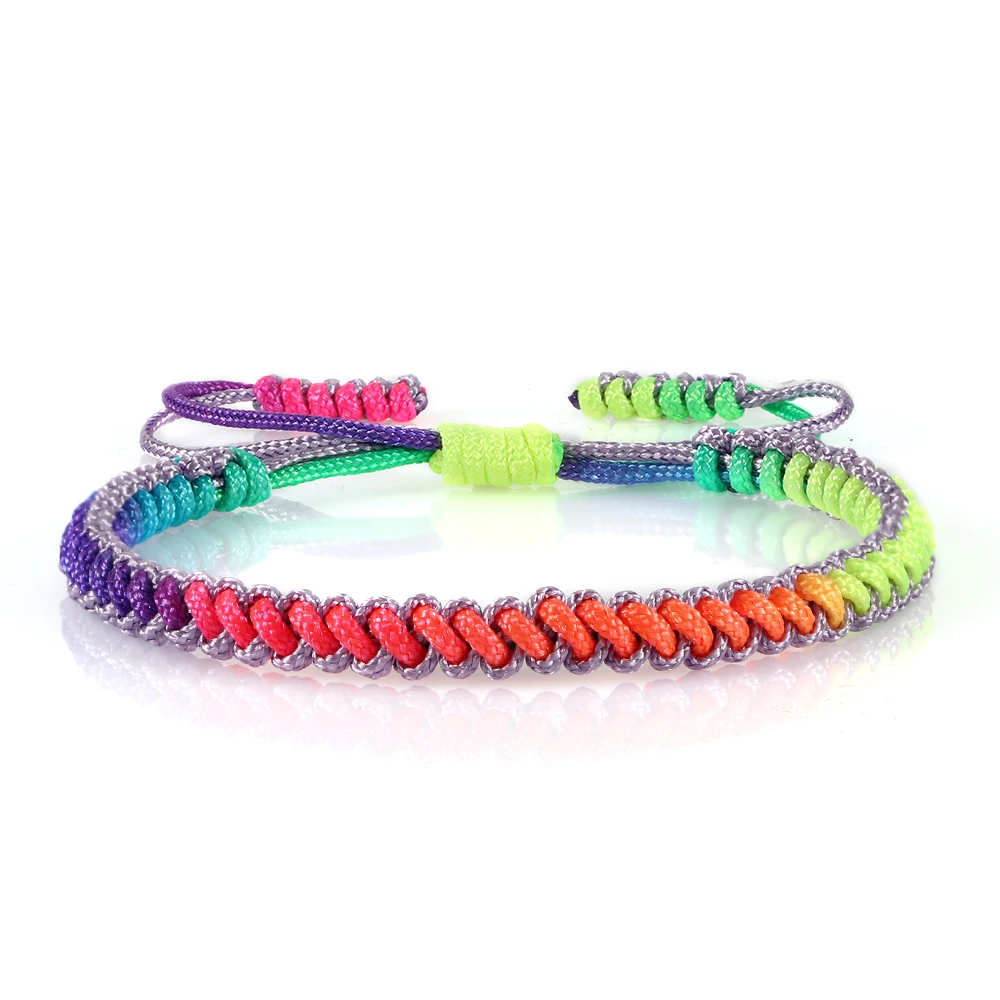 Rope Bracelet Lucky Colorful Rainbow Knots Braided Adjustable Prayer Nylon Rope Women Men Couple Handmade Travel Gift