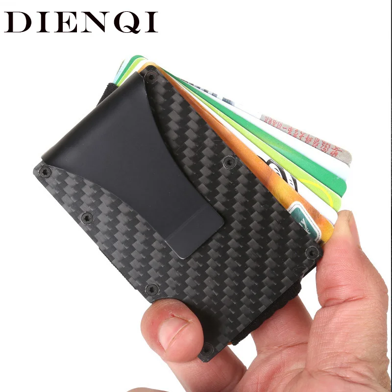 DIENQI углеродное волокно Rfid мужские металлические кошельки тонкий маленький мини