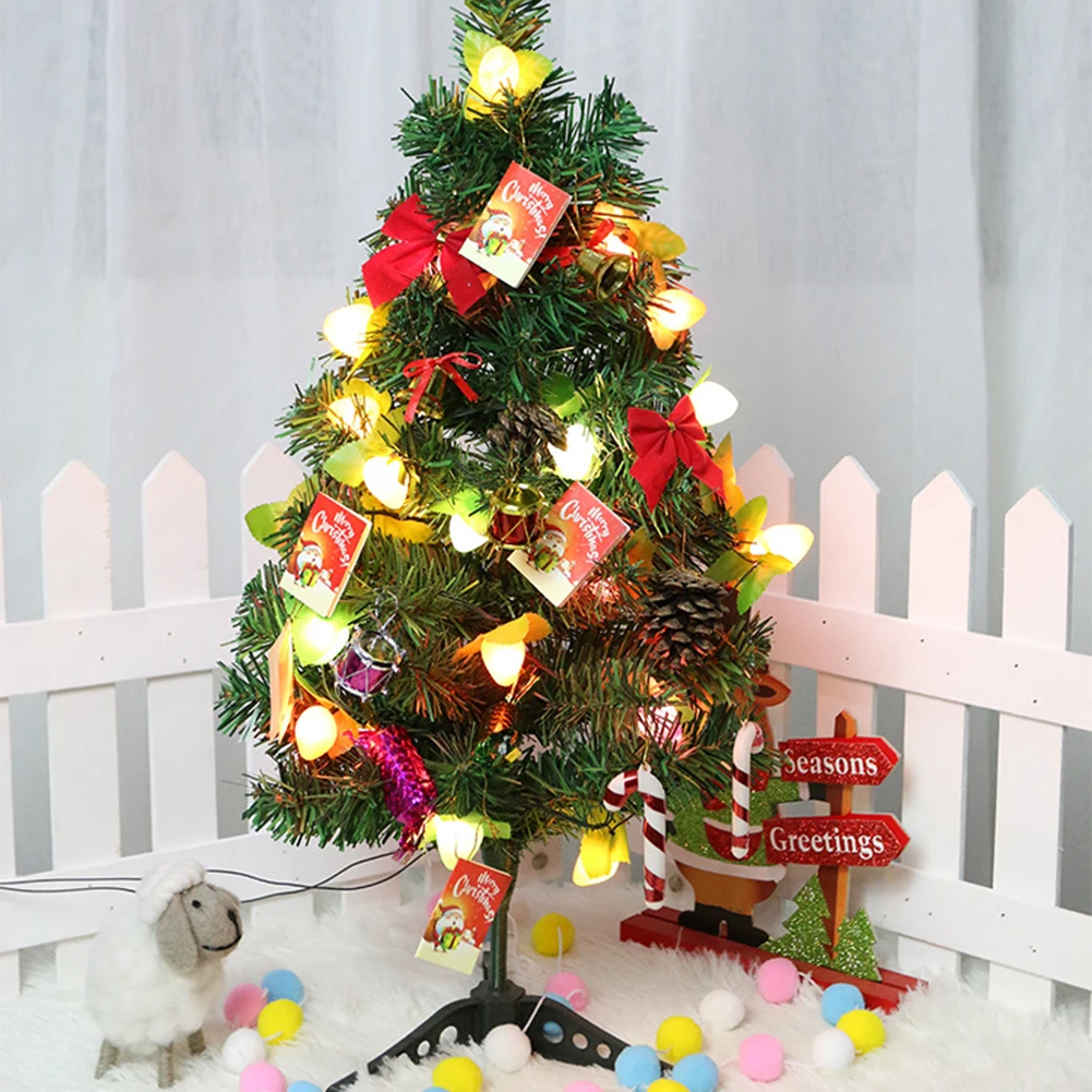

60cm Table Luminous Christmas Tree Artificial Mini Xmas Pine Tree With LED String Lights And Embellishment Christmas Decorations