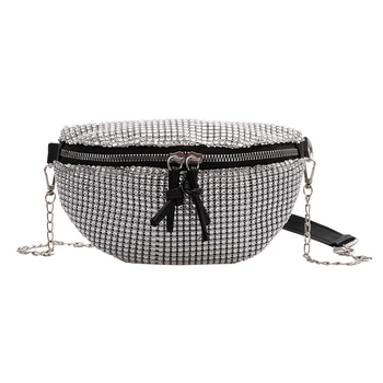 

Women Rhinestone Fanny Chest Bags Waist Zipper Phone Pouch Messenger Pack
