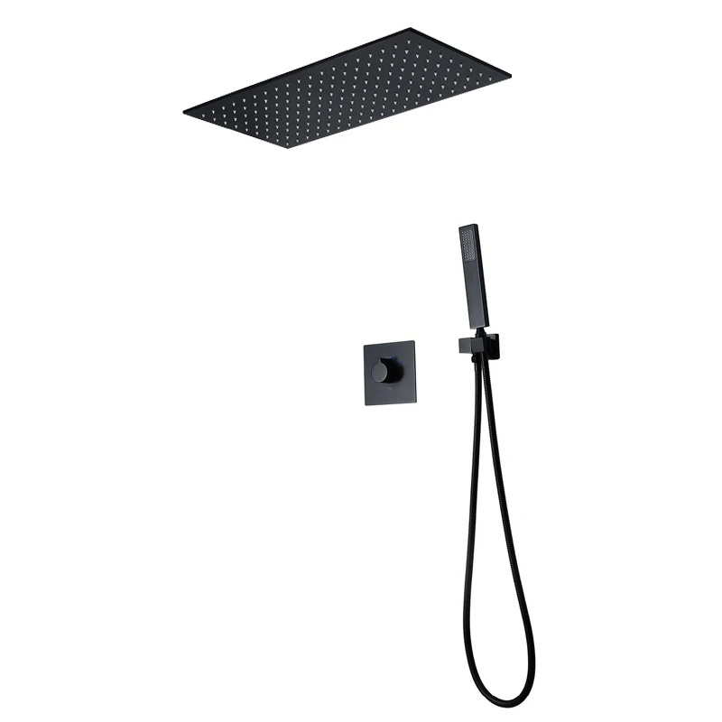 

Black LED Shower Head Rainfall Rectangle Shower Faucets Set Ceiling Mounted Bathroom Shower Heads Slide Bar Shower Sets