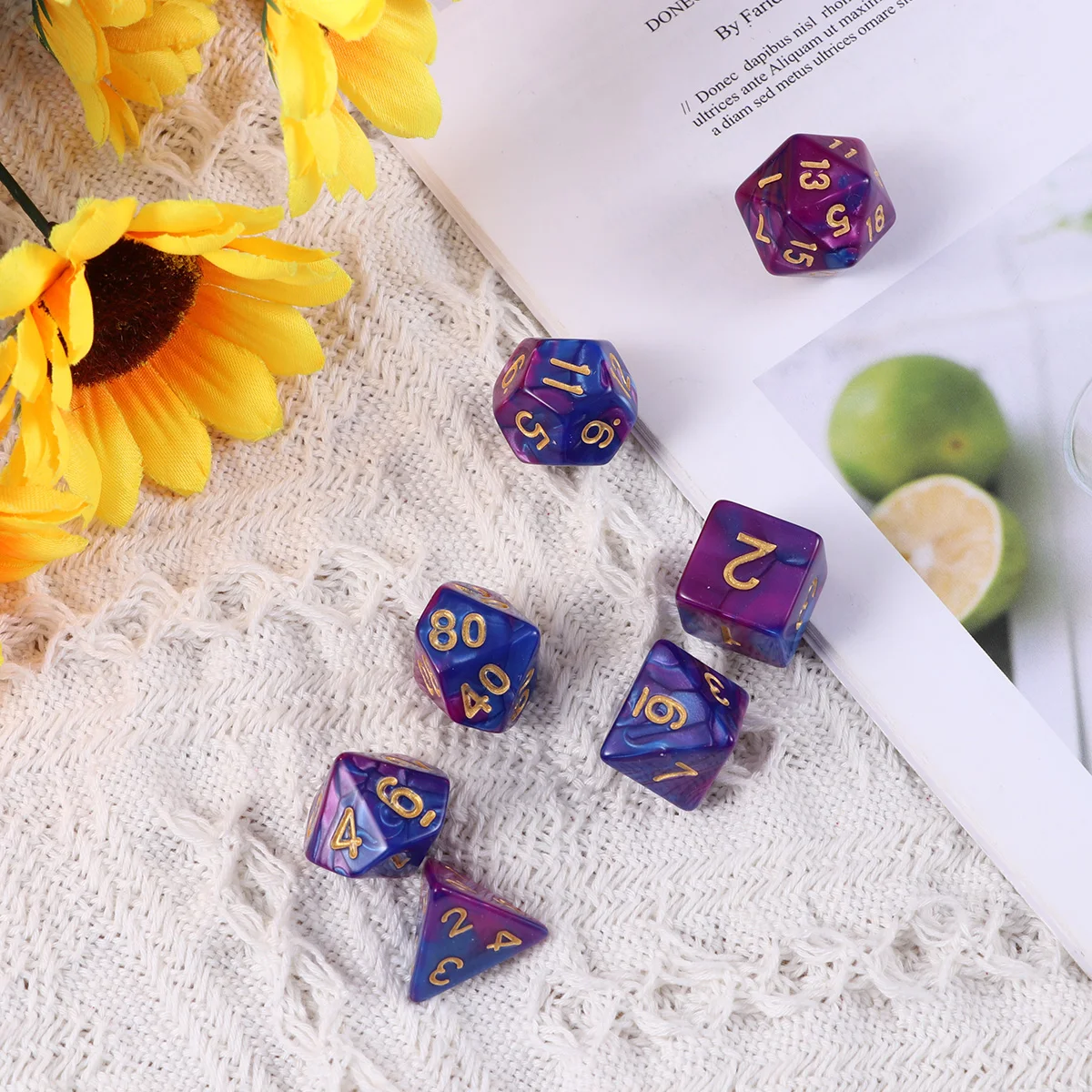 Набор из 7 многогранных кубиков акриловые фиолетовые и синие игровые кубики с
