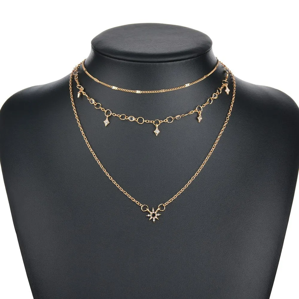 Винтажный Шарм новый многослойный кристалл звезда ожерелья и подвески для