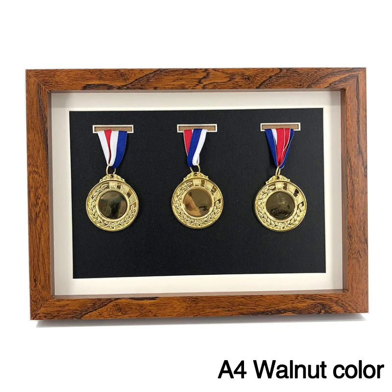 Деревянная фоторамка на заказ, набор для медалей, держатель, винтажный Чехол для медали, рамка для плаката, защитная рамка для подарка - Цвет: for 3 medals 3