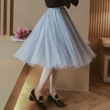 Новое поступление года; однотонная Новинка; Весенняя юбка с эластичной резинкой на талии; сетчатая Юбка До Колена; праздничные юбки феи