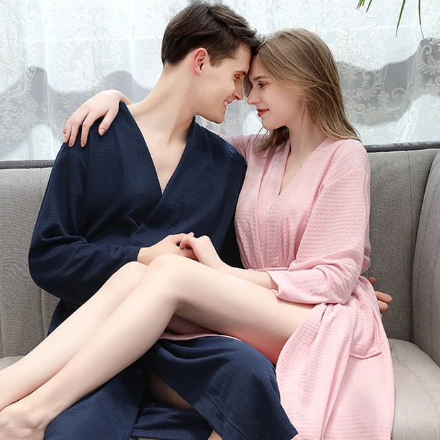 Lovers Nightgown Soft Home Clothes Autumn New Intimate Lingerie Waffle Robe  Sleepwear Casual Kimono Bathrobe Gown