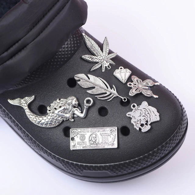 Metal Croc Shoes Charms Antique Bronze Silver Color DIY Handmade  Decorations Buckle For Kids Adults Girls