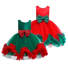 Рождественские платья для девочек; карнавальный детский костюм; Детские бальные платья из тюля зеленого и красного цветов; платья для свадебной вечеринки; Новогодняя одежда
