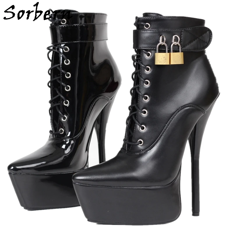 

Sorbern Sexy Ankle Boots Women Lockable Straps High Heel 18Cm Pointed Toes Platform Fetish Cross Dresser Shoe Big Size 15