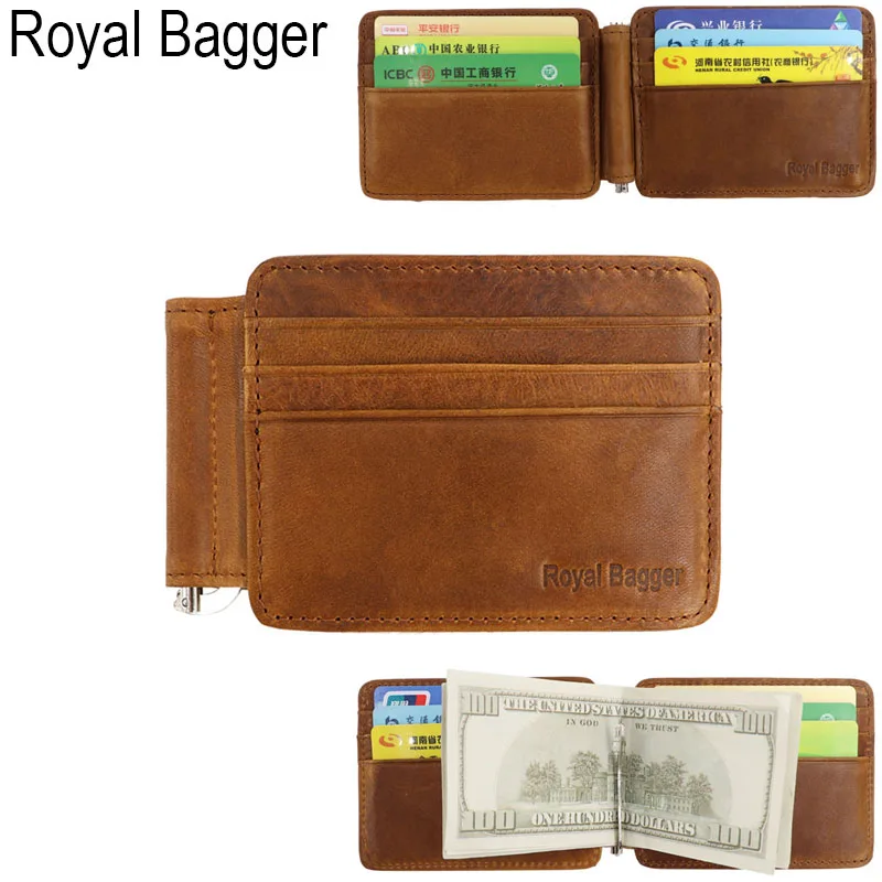 Brown Royal Bagger супер тонкий слинг зажим для карт, держатель, короткий кошелек для мужчин из натуральной коровьей кожи, Rfid Противоугонный крутой клатч, сумки, кошельки - Цвет: Brown