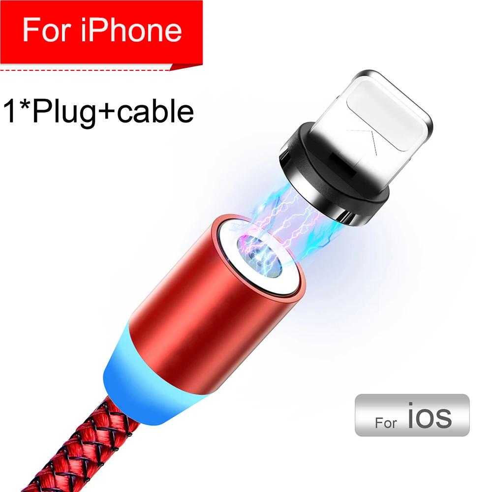 Магнитный Micro usb type-C кабель BaySerry для быстрой зарядки USB C СВЕТОДИОДНЫЙ Магнитный зарядный кабель для iPhone 11 XR samsung S9 Xiaomi huawei - Цвет: Red iOS Cable