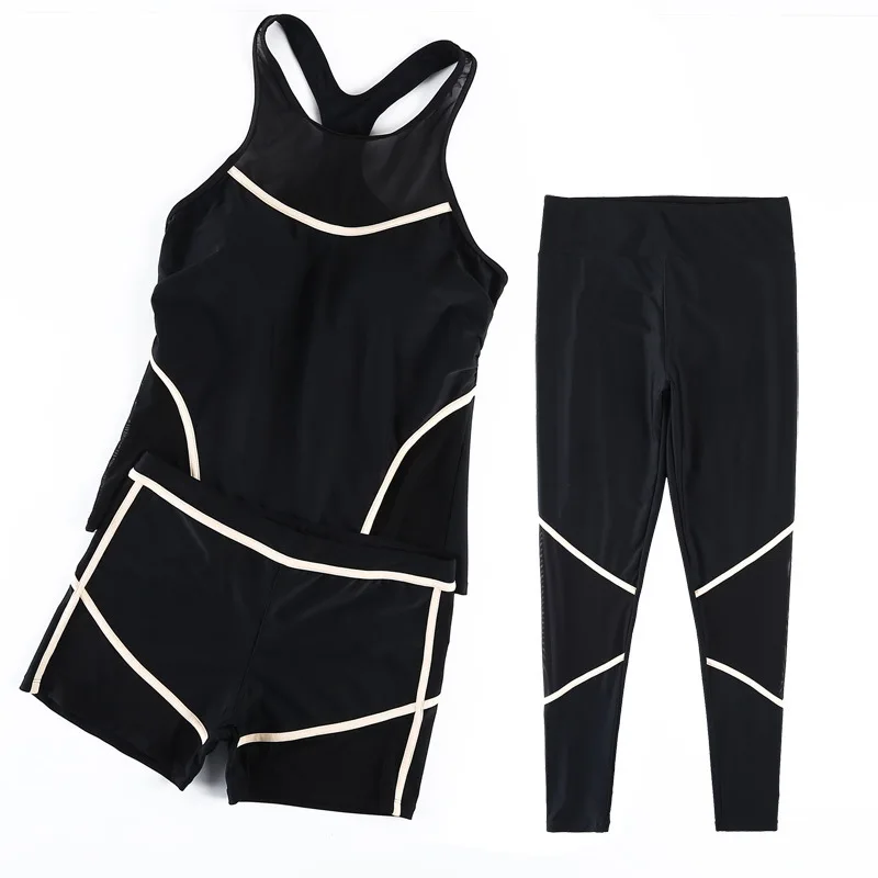 3-piece swimsuit Split swimsuit sports boxer shorts trousers vest large size women with chest pad without steel support