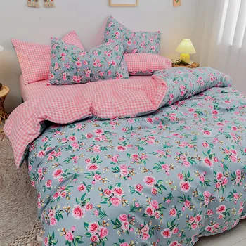 

Home Textile Cyan Cute Cat Duvet Cover Pillow Case Bed Sheet Boy Kid Teen Girl Bedding Linens Set King Queen Twin Solstice