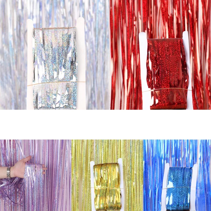 SZS Hot Happy Birthday Decorations for Wedding& Events Team Bride Party Background Wall Decoration Party Rain Silk Curtain 1X2
