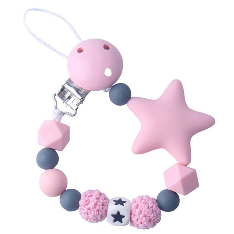 1Pcs Handmade Pacifier Clips Holder Chain Silicone Pacifier Chains Five Star Baby Teether Teething Chain