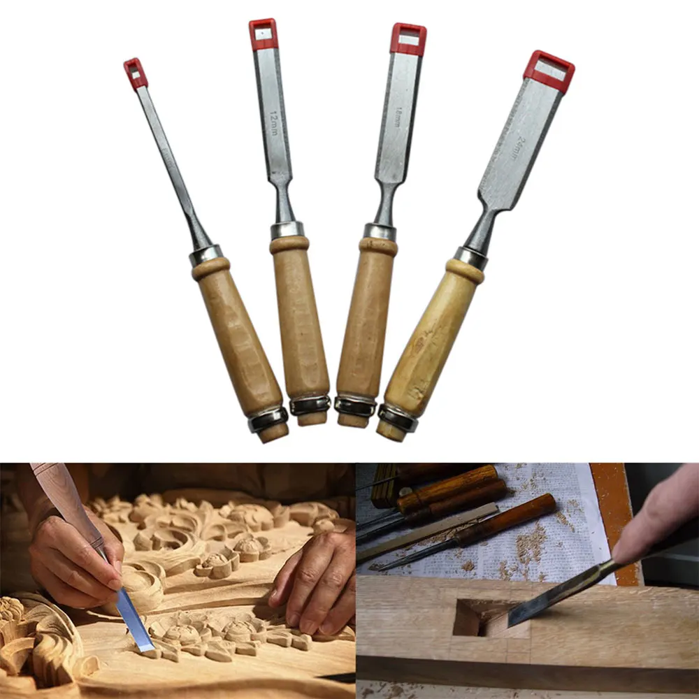 

Wood Color 4pcs/Set Carpentry Woodworking Carving Knife Carpenter Chisel Sturdy Engraving Suit Tools Woodworking Chisels