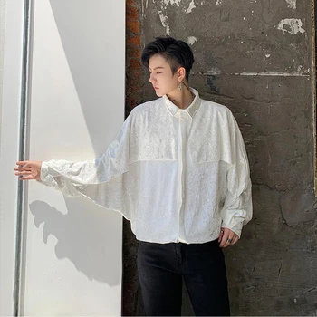 

SHENGYUJIN Autumn new dark hair style young men and women long-sleeved shirt fashion men loose bat sleeve velvet shirt