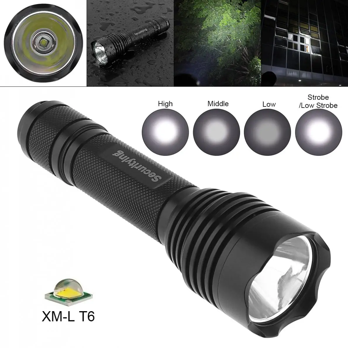 

SecurityIng Waterproof LED Flashlight XM-L T6 LED Torch Lamp with 5 Switch Mode and Handle Rope for Household/Outdoor Activities