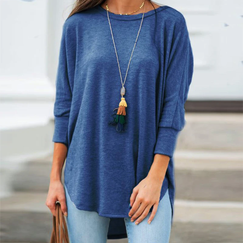 

Irregular Solid Color Women Blouses Casual O-Neck Three Quarter Sleeve Women Tops Spring Autumn Plus Size Loose Women Tunic