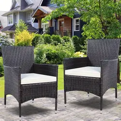 Набор из 2 ротанговая садовая мебель мягкие стулья садовая мебель прочный железный и PE плетеный кофейный стулья