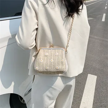 

Fashion Linen Bags Women Beach Color Matching Woven Bag Burlap Square Bag Messenger Bag Sac Main Femme Luxe Cuir Dropshipping