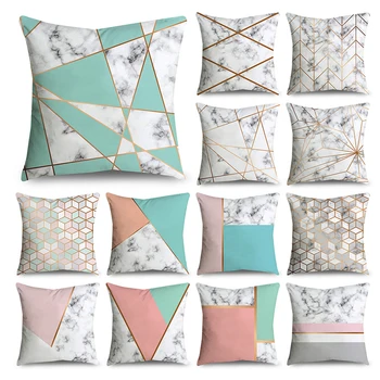 

Simple Pink White Geometric Pillow Case Polyester Marble Cushion Cover Household Pillow Case Sofa