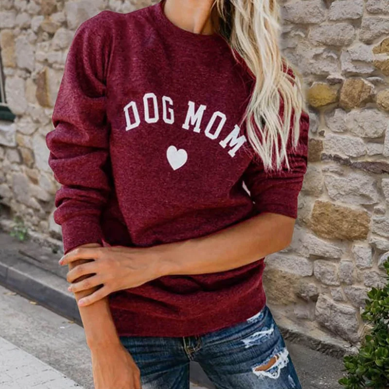 

Dog Mom Fashion Long Sleeve Casual Sweatshirt Printing Heart-shaped Print Plus Velvet Kawaii Sweatshirt Clothing