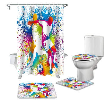 

Soccer Football Game Sport Shower Curtains Set Bathroom Waterproof Shower Curtain Bathroom Set with Shower Curtain and Rugs
