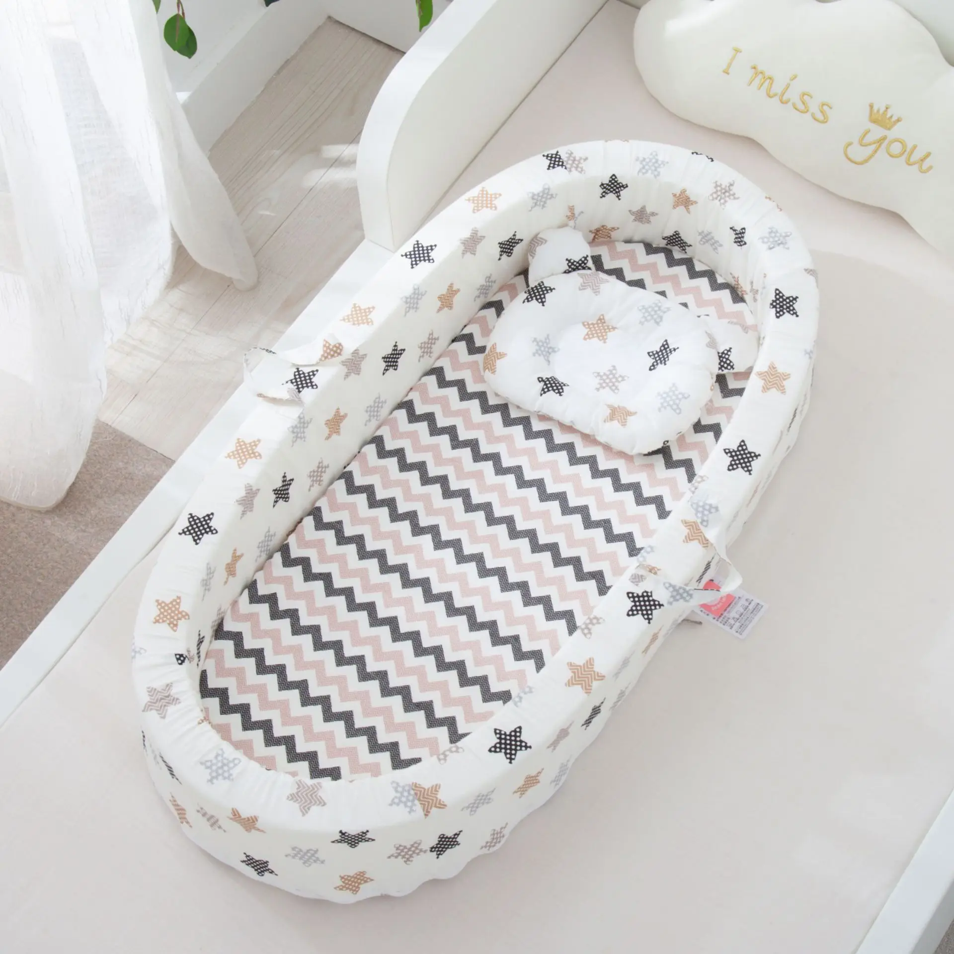 Cama nido con almohada para bebé, cuna de viaje portátil de 90x45cm, cuna de algodón para recién nacido