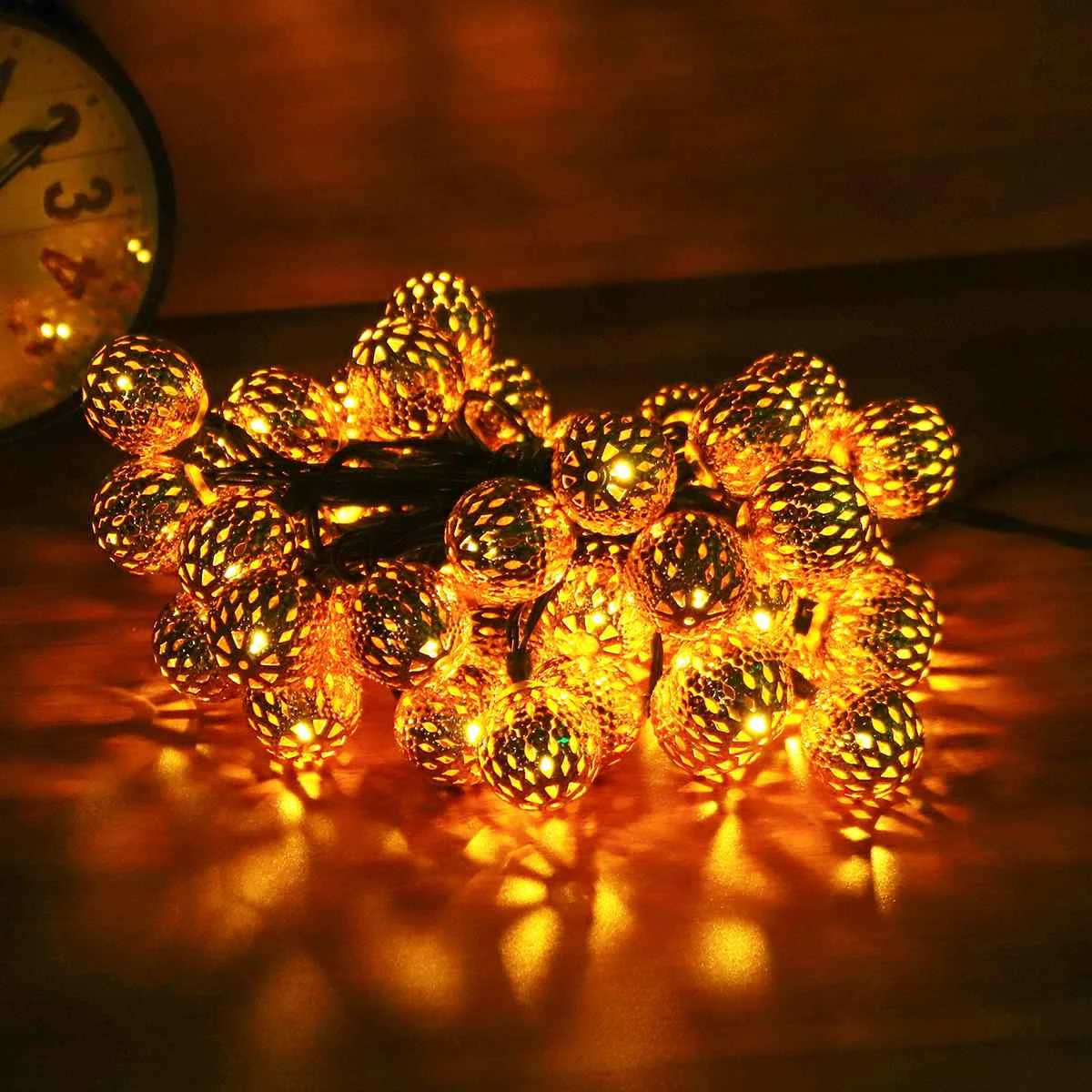 Warm white 20LED 20 Вт, 30 Вт, 50LED солнечное освещение гирлянды светодиодные уличные садовые фонари марокканский серебрянный металлический шар, волшебное сказочное настенный светильник для дома Декор для патио - Испускаемый цвет: Warm white 20LED