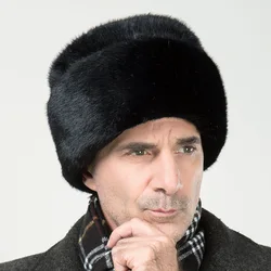 Men'S Autumn And Winter Flat-Top King'S Hat Imitation Mink Fur Warm Hat For Middle-Aged And Elderly People