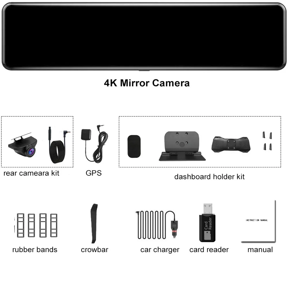 HGDO 12'' 4K 3840×2160 Car DVR GPS Track Video Recorder Sony IMX415 Rear View Mirror Camera 1080P Dashboard Cam Auto Registrar