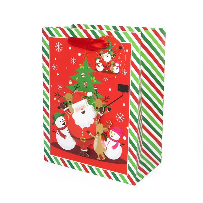 Рождественский Подарочный пакет, бумажный пакет с ручкой, сувенирная посылка для детей, красный блестящий порошок, Рождественская елка, собака, Подарочная коробка, Декор - Цвет: Striped C x8pcs