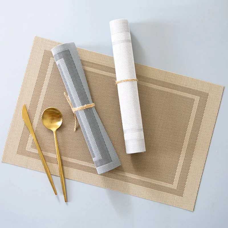 NEW-Placemats, Heat-Resistant Placemats Stain Resistant Anti-Skid Washable PVC Table Mats Woven Placemats, Set of 6