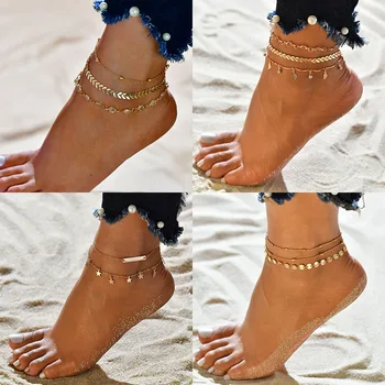 

Fashion Women Heart Star Anklets Set Barefoot Sandals Foot Jewelry on Foot Ankle Bracelets For Female summer Beach Leg Chains