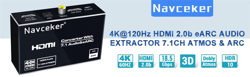 2023 Best eARC HDMI 2.0 Audio Extractor 4K 120Hz RGB8:8:8 HDR HDMI Splitter Audi