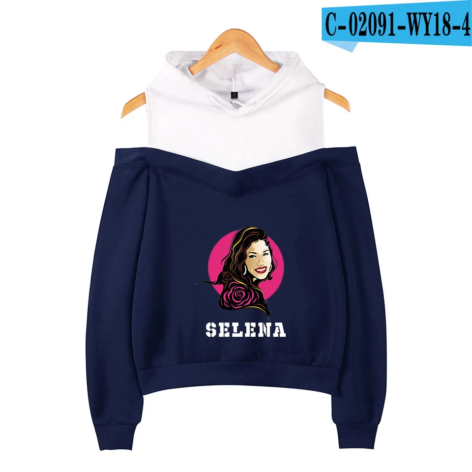Сексуальная мода Selena quintanilla без бретелек толстовки женские розовые хлопковые с длинным рукавом Повседневные универсальные толстовки Selena quintanilla - Цвет: navy blue