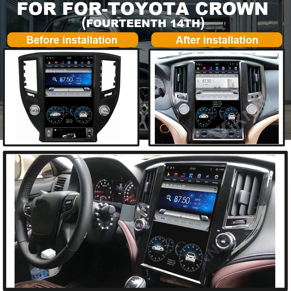 

13.6 inch Tesla style Android car GPS navigation radio for-TOYOTA CROWN Fourteenth 14th multimedia DVD player stereo FM