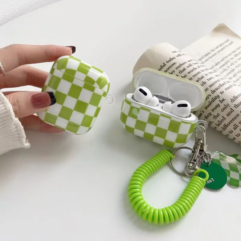 Custodia In Silicone Per Auricolari Portachiavi Con Cinturino A Mano Carino Di Lusso Per Apple Airpods 1 2 Airpods Pro 3 Cuffie Corea Scacchiera Cover