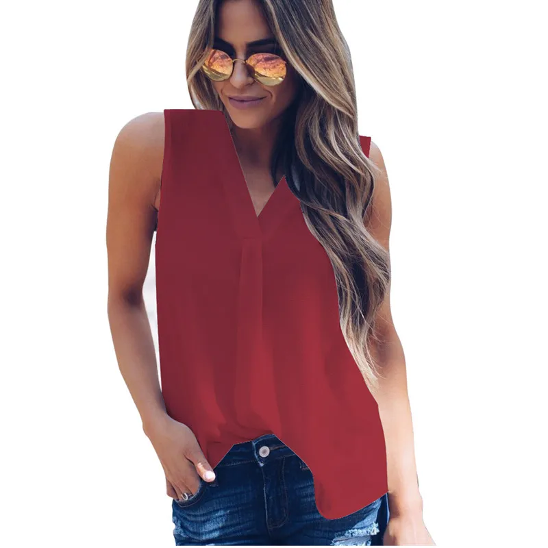 Large Size Women White Shirts Fashion Casual S-5XL Sleeveless V-Neck Black Loose Blouse 2019 Summer Sexy Tops Plus size Blouses
