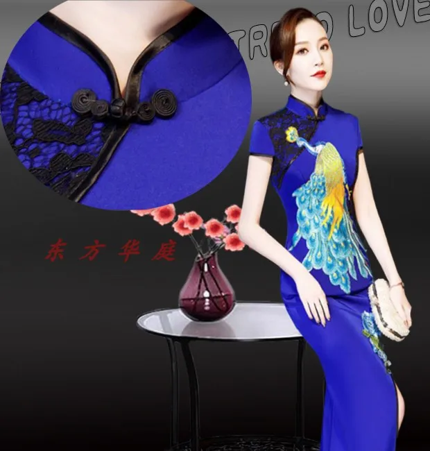 Size 4XL Mermaid Embroidery Elegant Stage Show High Split Silm Qipao Chinese Traditional Women Dress Vintage Lady Sexy Cheongsam