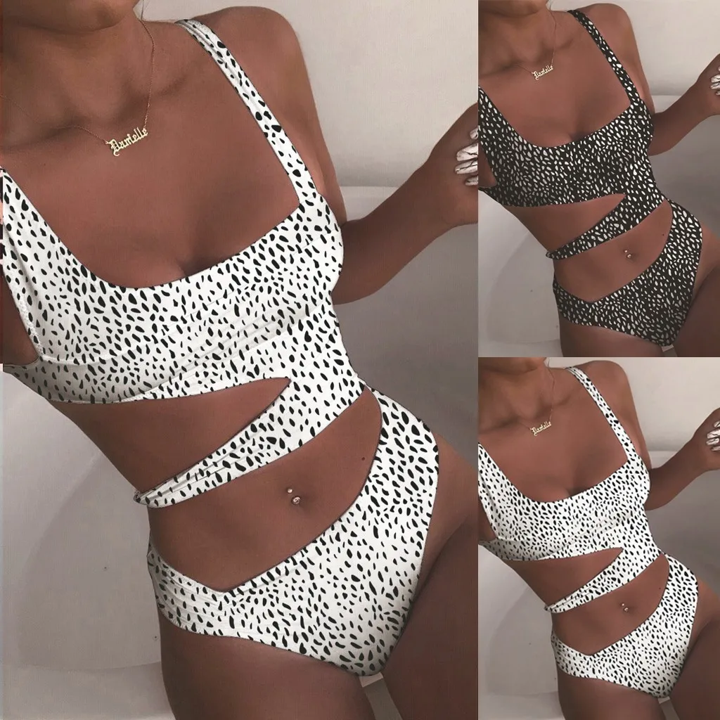 

2021 New Sexy Leopard Print One Piece Swimsuit Women Cut Out Swimwear Push Up Bikini Monokini Bathing Suits Biquini Beach Wear