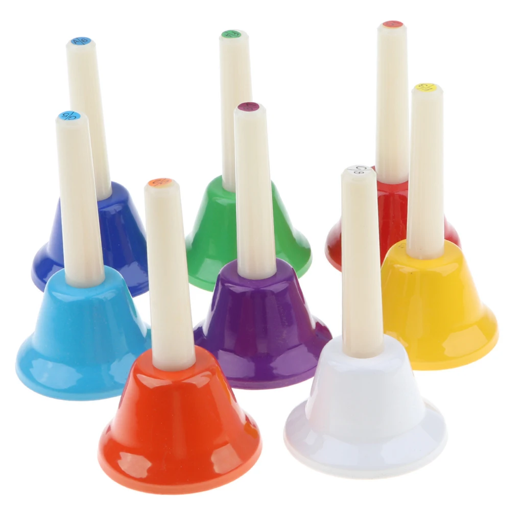 Pack of 8 Multi-Color Hand Bells 8 Note Tones Orff Percussion Instrument Kids Early Musical Learning Toy