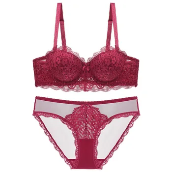 

Europe and the United States Sexy Lace Underwear Deep V Gathered Popped Bra Bra Thin under Thick Lady Bra Set