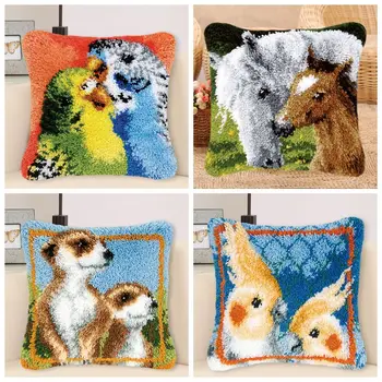 

DIY Latch Hook Animals Cushion Pillowcase Canvas Crocheting Foamiran Carpet Embroidery Carpet Latch Hook Kit Knitted Knot Pillow