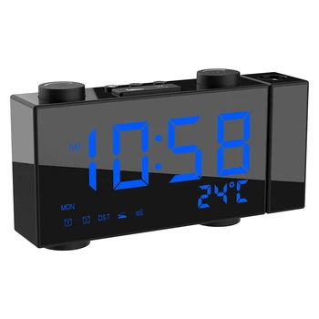 

Projection Alarm Clock for Bedroom 6Inch Ultra LED Display Digital FM Radio Alarm Clock with USB Phone Charger